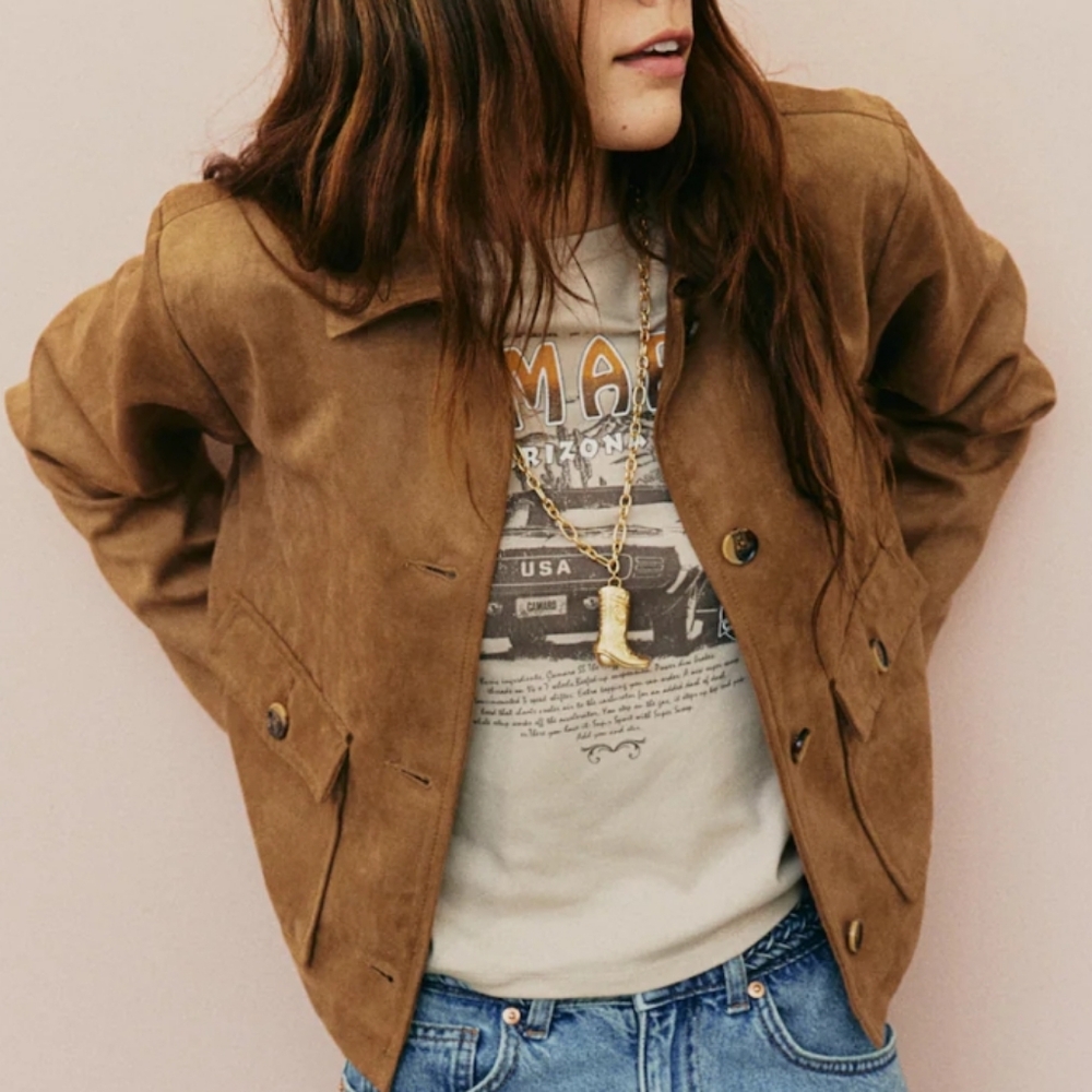 H&M FAUX SUEDE Napped Jacket Sz L NWT